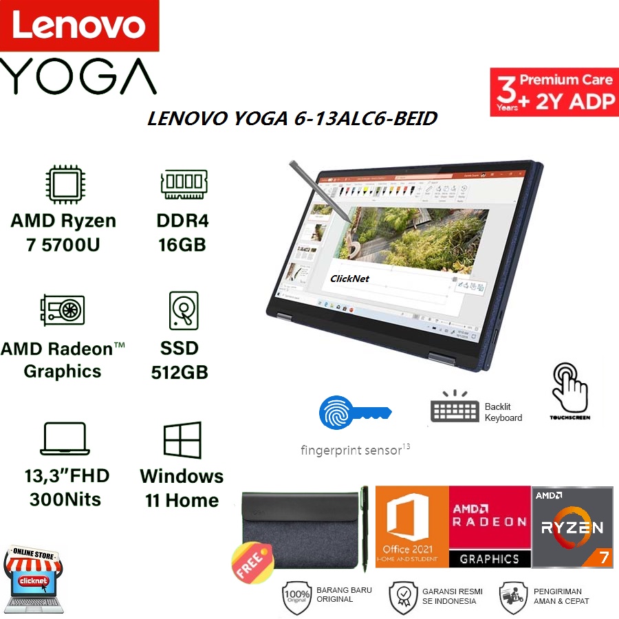 LENOVO YOGA 6-13ALC6-BEID R7-5700U 16GB 512GB SSD FHD IPS WIN11 OHS