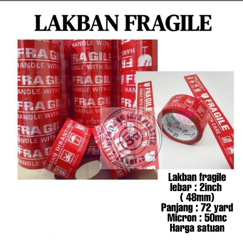 Lakban Fragile Merah 45mm x 100 yard Isolasi Kuat Perekat Lem Murah