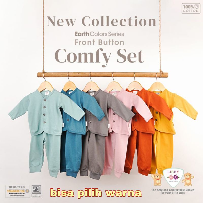 setelan LIBBY BABY  COMFY SET PANJANG polos baby sIze o-12 bulan kancing depan/ piyama libby TERBARU