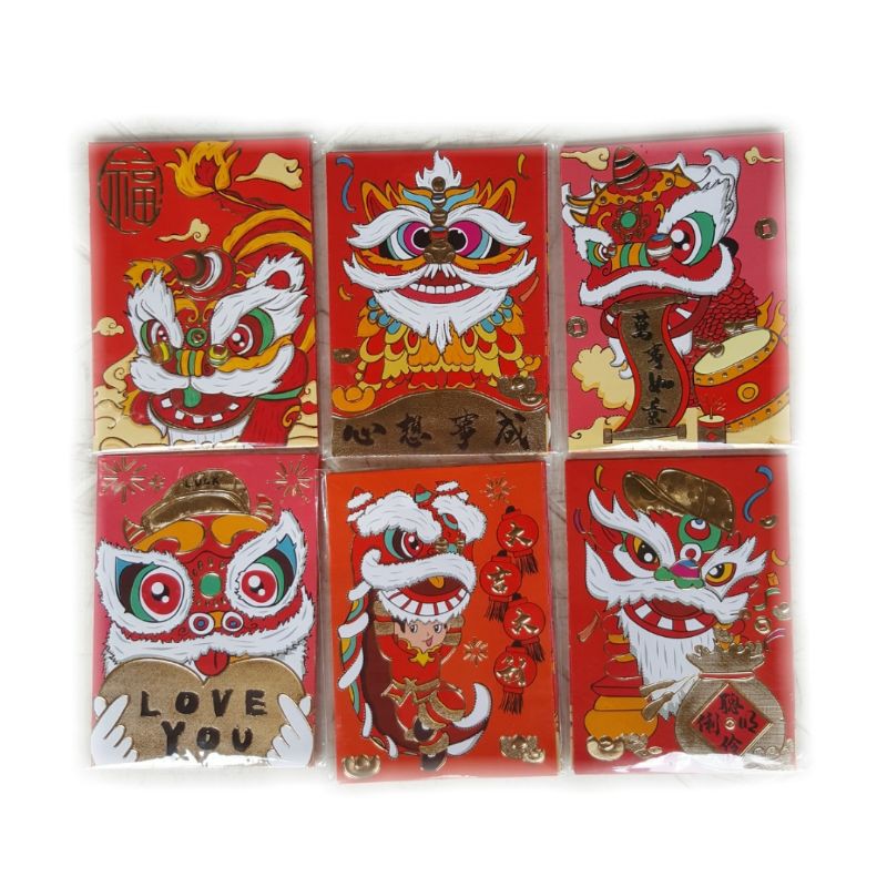 

Angpao Imlek Barongsai 1 pack isi 6 pcs Mix Motif Ukuran 8x11 cm