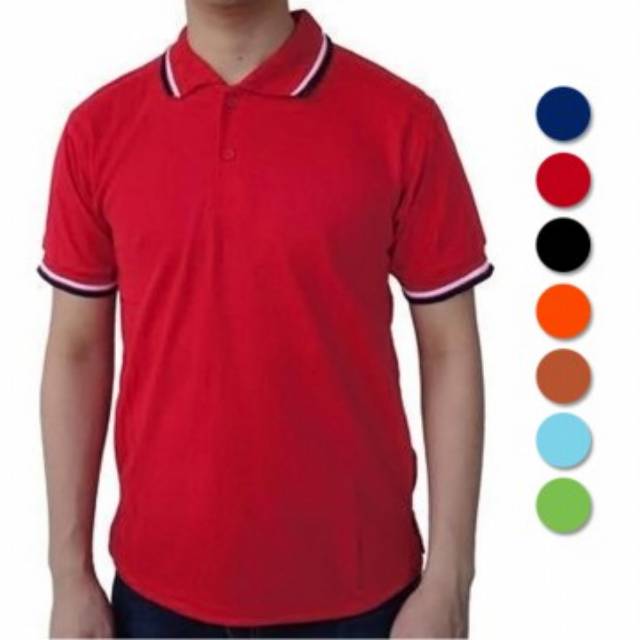 Baju Lakos / Polo Kerah Merah Lis Putih