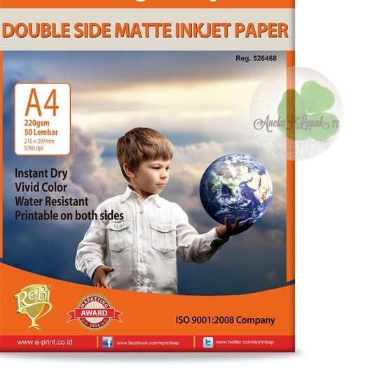 

☎ E-print double side matte inkjet paper 220 gsm/50 lbr kertas inkjet ➮