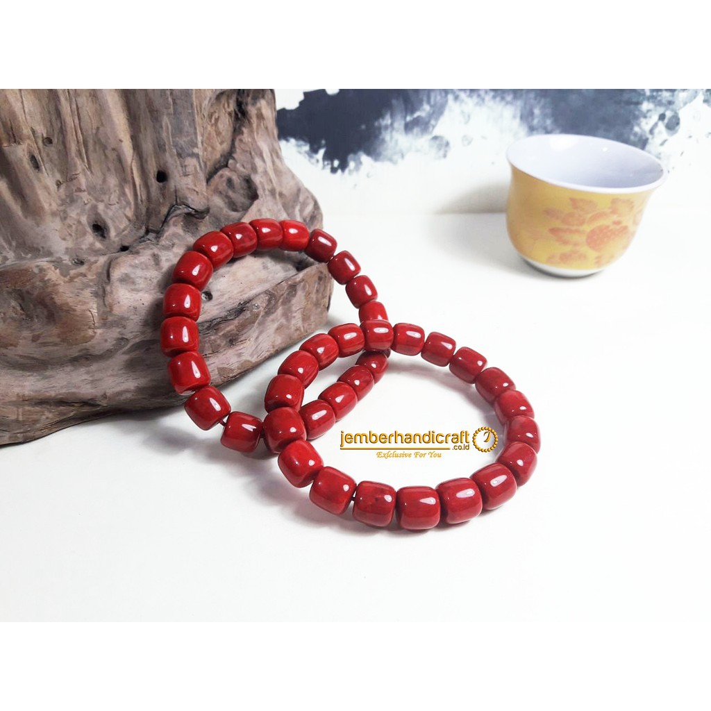 Gelang Koral Merah| Gelang Red CORAL| Gelang Marjan Original Tabung/Bulat (TEMBUS CAHAYA)