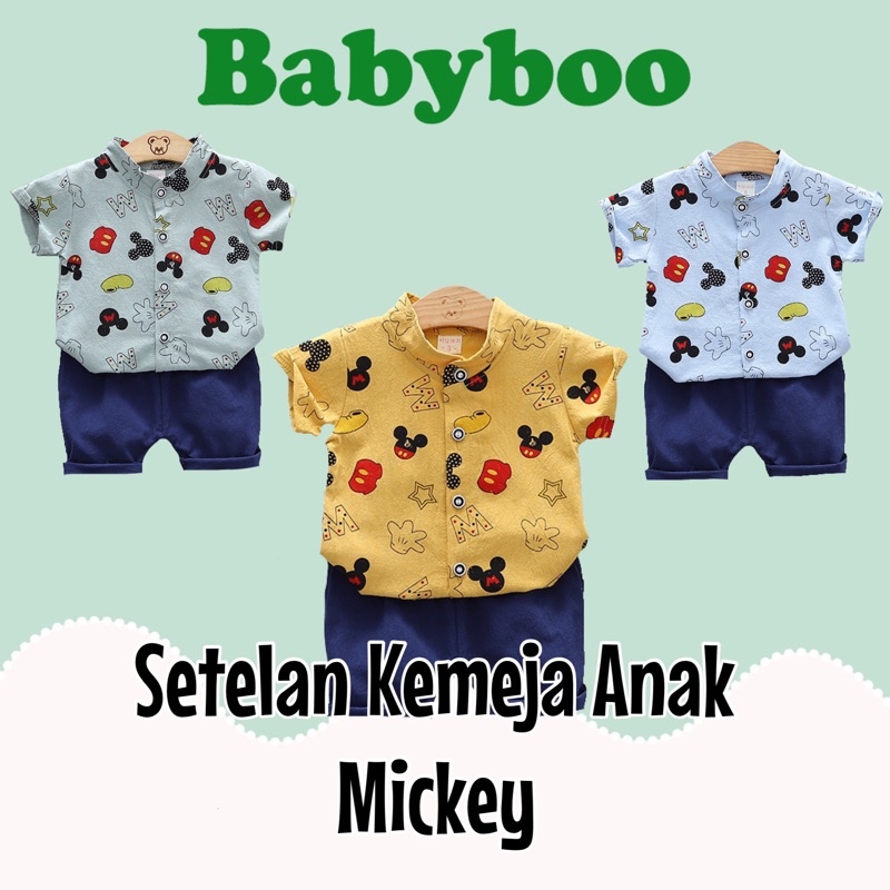 Setelan Kemeja Anak Motif Mickey Mouse/Kemeja Anak Laki-Laki/Hem Anak