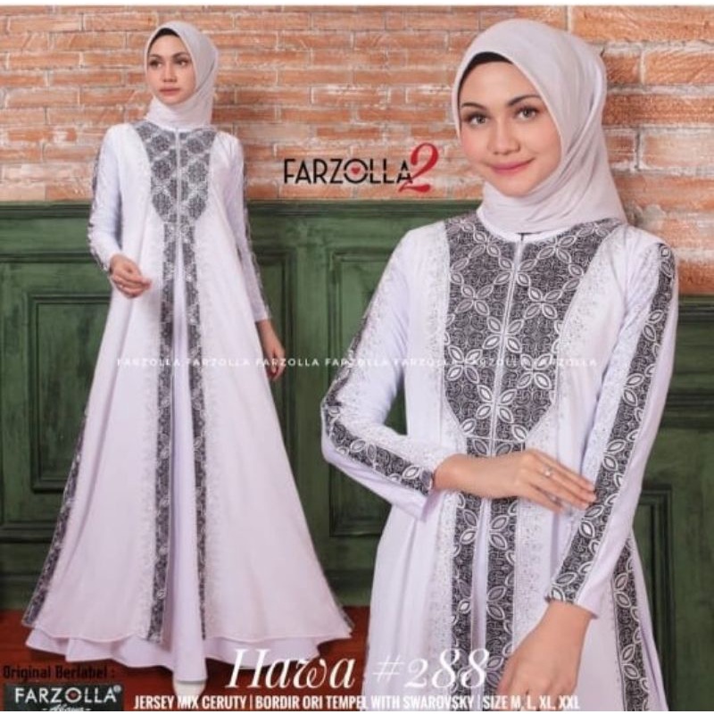 ABAYA TURKEY GAMIS WARNA PUTIH BORDIR JERSEY SWAROVSKI ZIPPER DEPAN BUSUI FRIENDLY