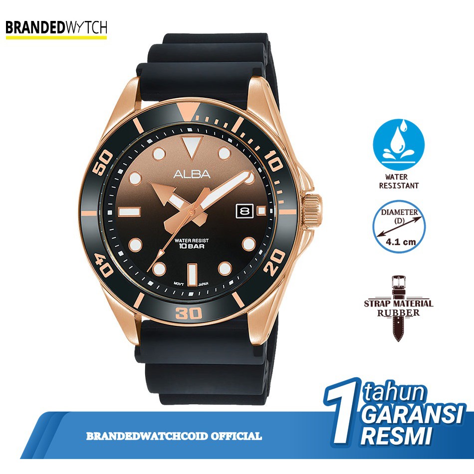 Jam Tangan Pria Alba Active AG8K20X1 Black Rosegold Rubber Strap ORIGINAL/Jam Alba Pria AG8K20