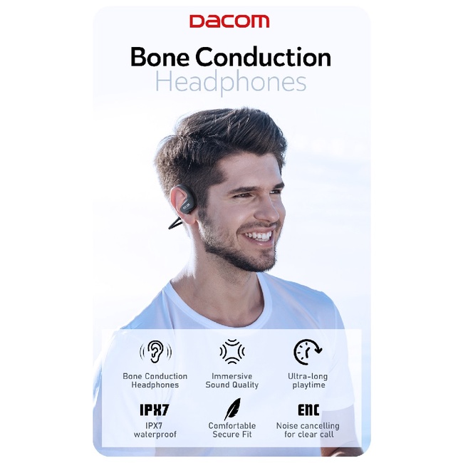DACOM EXPLORE E60 - Bone Conduction Sport IPX7 Bluetooth Headset - Earphone Bone Conduction Terbarud dari DACOM - Tahan Air IPX7