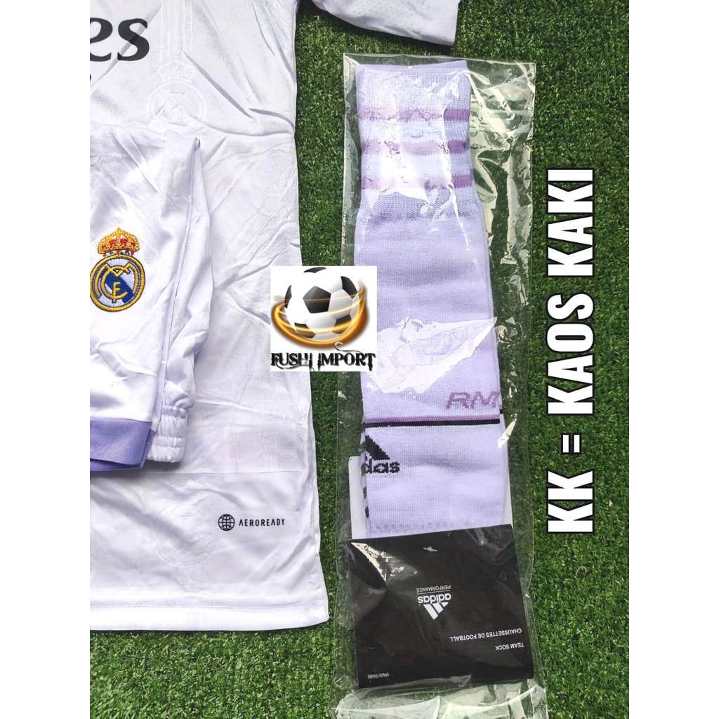 Setelan Jersey Baju Bola Madrid Home 2022 2023 ( Fullset Satu Set ) Grade Ori