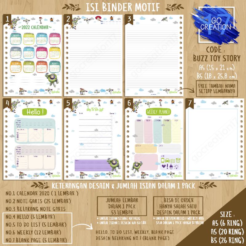 

Buku Planner Isi Kertas Binder Motif Buzz Toy Story Premium A5 ring 20 dan A5 ring 6