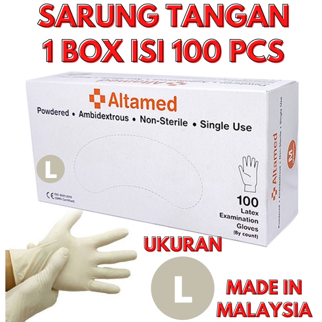 Sarung Tangan Medis Sarung Tangan Karet Putih Altamed box isi 100 Ukuran S M L Sarung Tangan Latex S