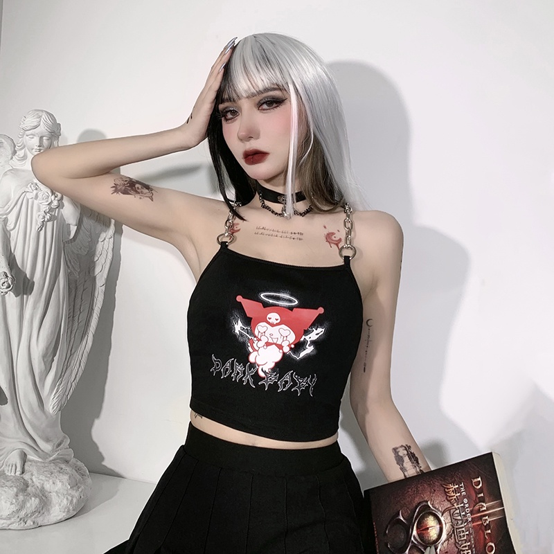 [Goth Story] Camisole Halter Neck Crop Tank Top Rajut Tali Leher 8644 (S/M/L)