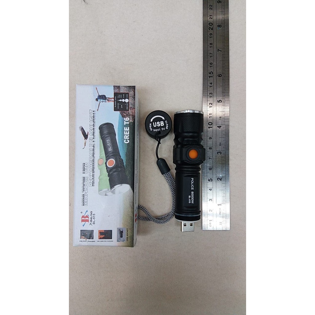 Super Murah! SENTER USB POLICE BL-515 CREE T6 80000W LAMPU MULTIFUNGSI