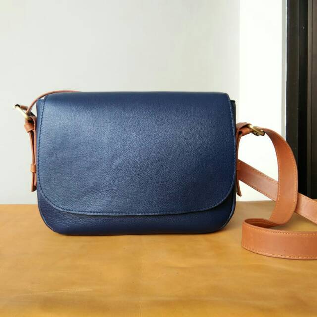 Tas Kulit Garut Daily Bag Navy, Mint & Tan