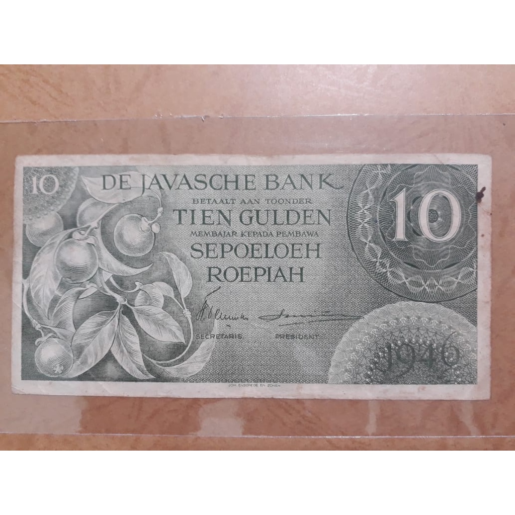 Uang kuno 10 Rupiah / 10 Gulden tahun 1946 - Asli