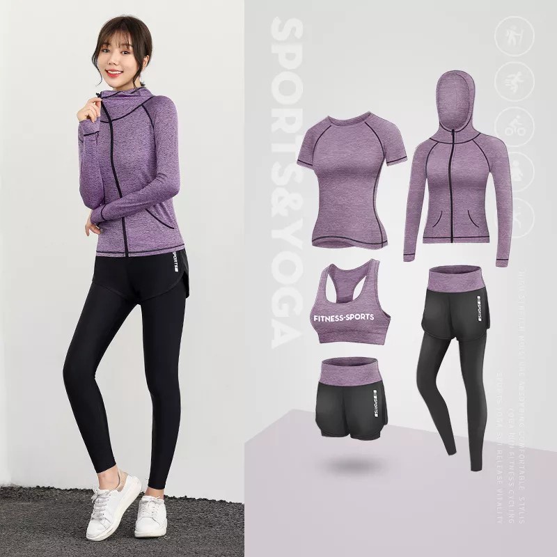 BAHAN BERKUALITAS SETELAN SPORT SET 5IN1 BAJU OLAHRAGA SET (JAKET,LEGGING,BRA,HOTPANT & KAOS) WANITA