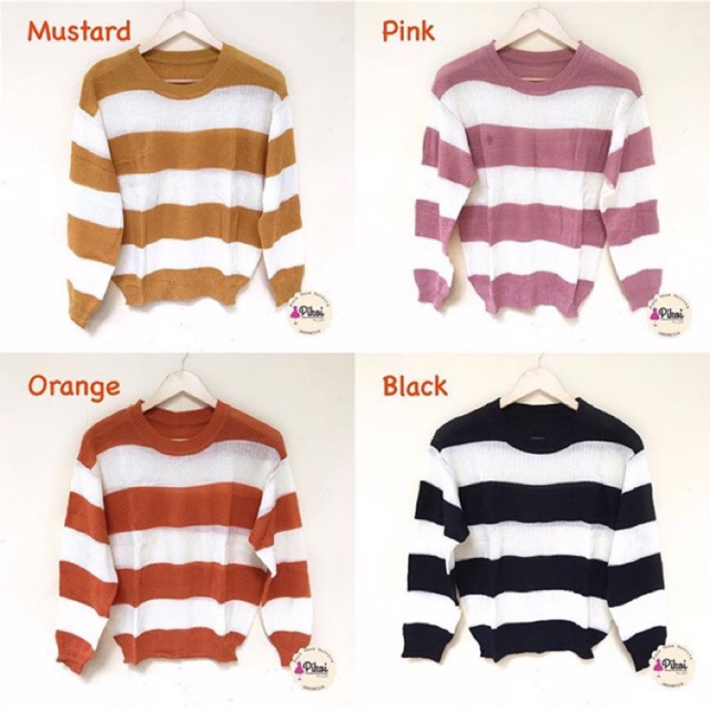 Sweater rajut korea / switer rajut wanita / sweater knit halus garis garis murah kekinian / 1619