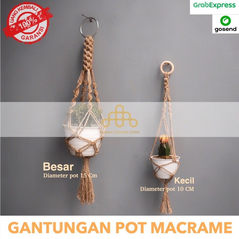 Gantungan Pot Macrame Tali Goni - Gantungan Pot Bunga - Jute Macrame Plant Hanger - Wall Hanging Pot