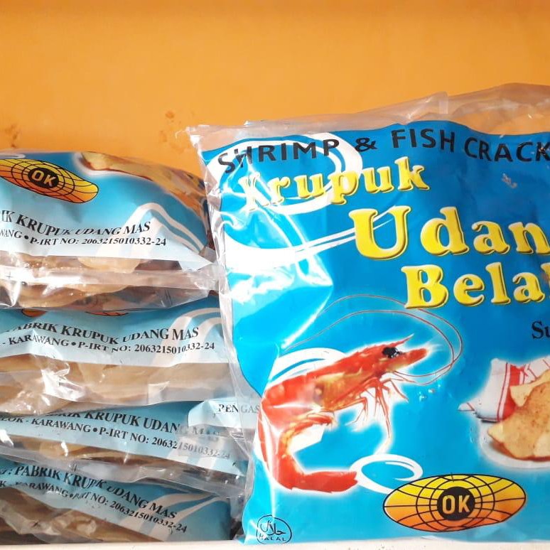 

Kerupuk Krupuk asli Udang Mas Ok Belahan Biru Khas Karawang 500gram