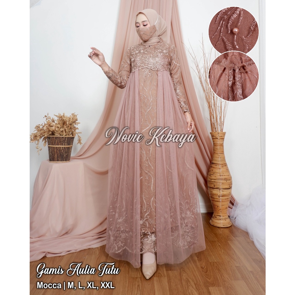 UNNA_STORE // Gamis Tile Melani Burkat Mutiara/Kebaya Burkat Kondangan Modern/Baju Pesta Muslim Keki