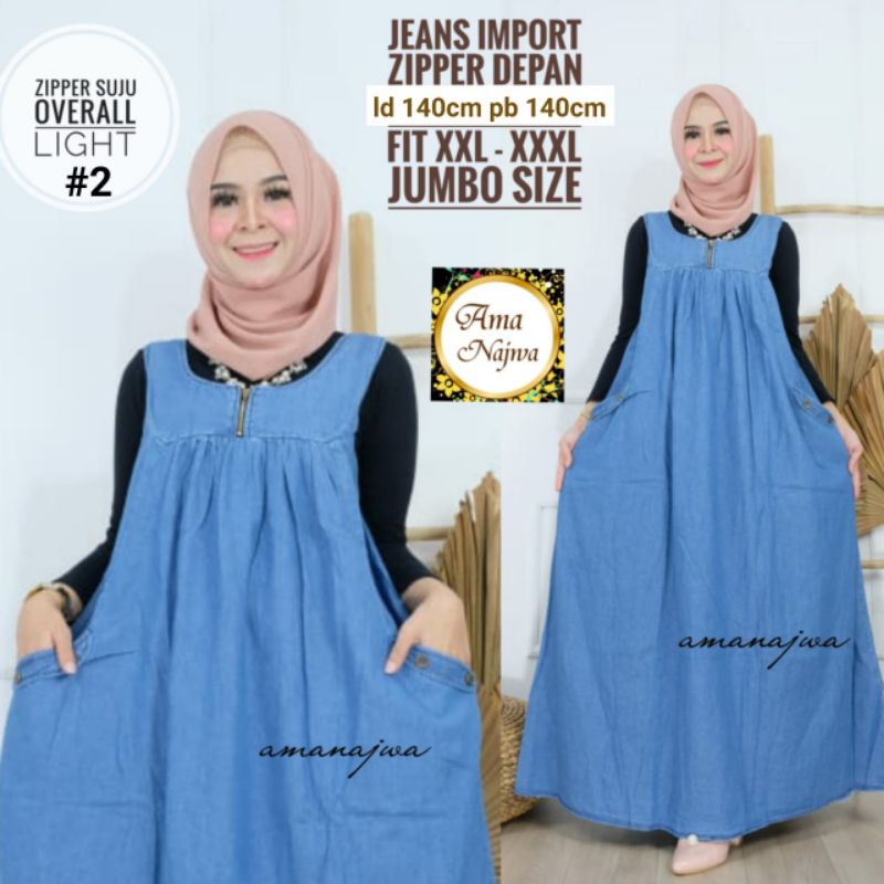 ZIPPER SUJU OVERALL | LD 140CM | OVERALL SUPERJUMBO | BAJU JEANS JUMBO