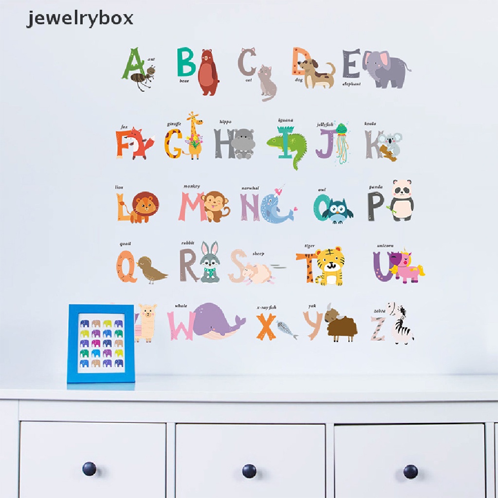 (jewelrybox) Stiker Dinding 26 Huruf + Binatang Hutan Untuk Dekorasi Kamar Anak