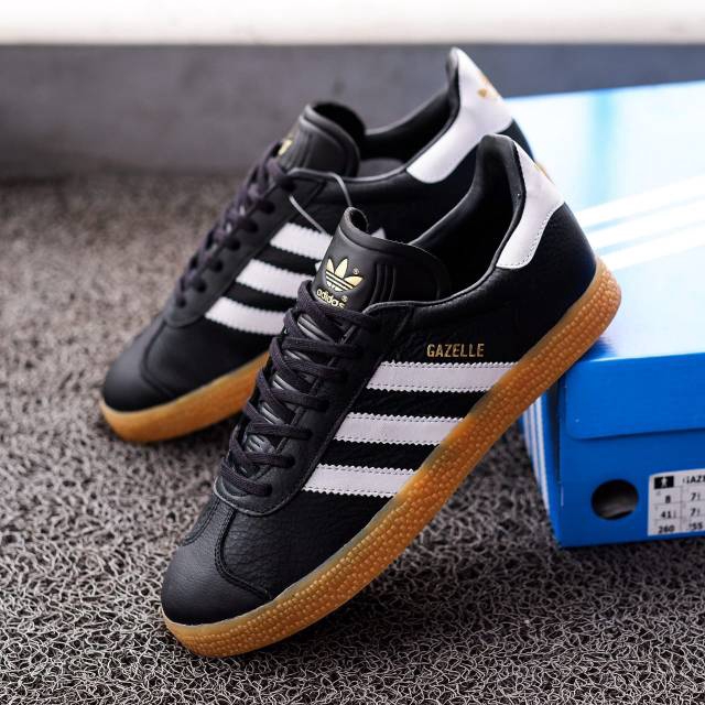 adidas gazelle black white gold
