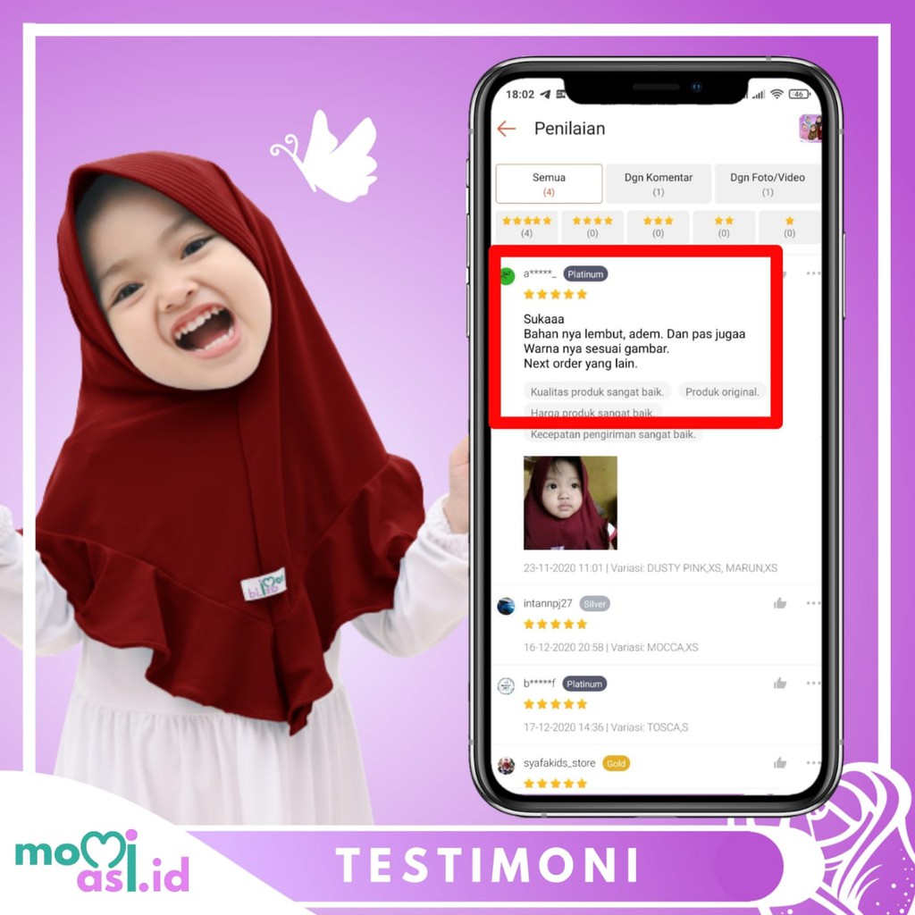 Momiasi - Kerudung Anak Jilbab Hijab Anak Bayi Perempuan Premium Yuki Daily Lemon