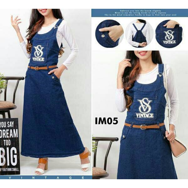Overall dress jeans vintage jumpsuit rok panjang