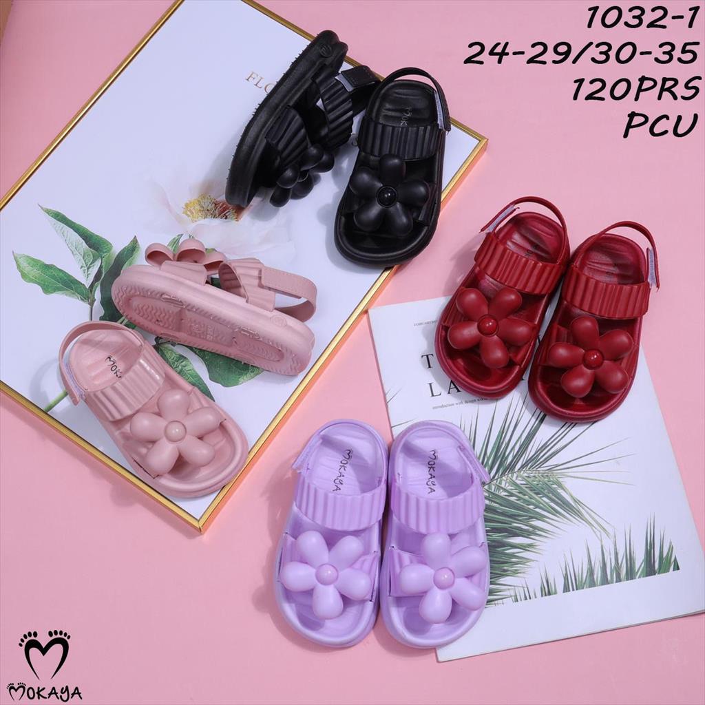 Sandal Sepatu Let Anak Cewek Ban Kerut Bunga Timbul 3D Cute Cantik Import Mokaya / Size 24-29 (1032-1)