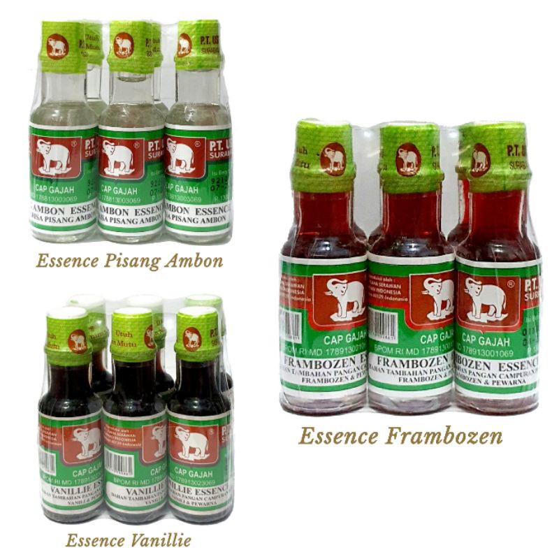 

ESSENCE Per Pak isi 6 Botol Rasa FRAMBOZEN Vanilie Vanili Vanila Pisang Ambon Ananas Nanas Nenas Duren Durian Cap Gajah Jeryk aroma Buah USFI / Perisa Flavour Perasa COD Vanilla