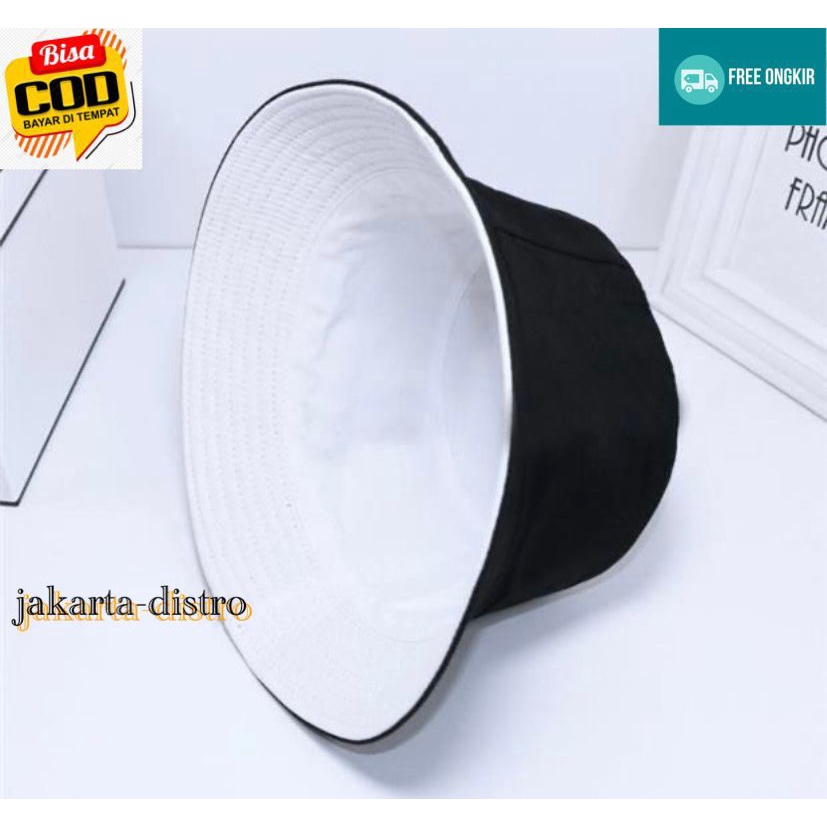 BUCKET POLOS BOLAK-BALIK PRIA WANITA BAHAN DRILL-BISA COD