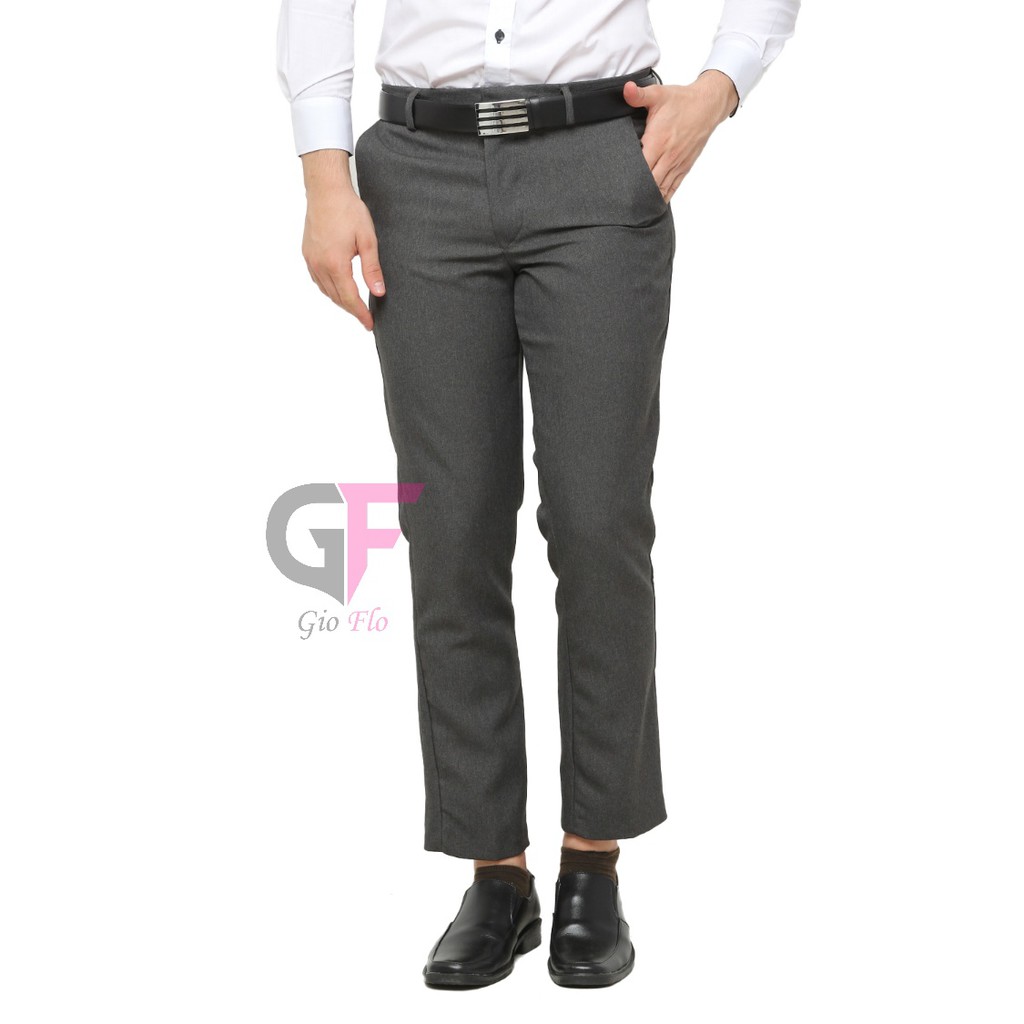 GIOFLO Celana Jas Pria Formal Slim Fit Polos Abu Tua / CLN 1175