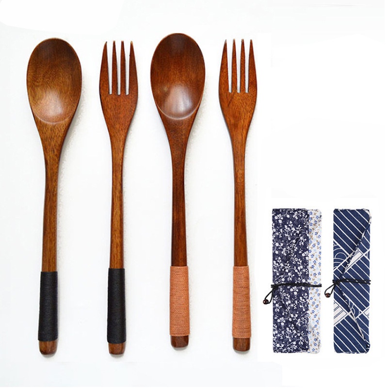 【COD+dalam stok+Pengiriman Cepat】Sendok Garpu Set Jepang Sumpit Kayu Sujeo Set Alat Makan Korea Jepang Sendok / Garpu/ Sumpit 4 IN 1  Set   Wooden Spoon Set