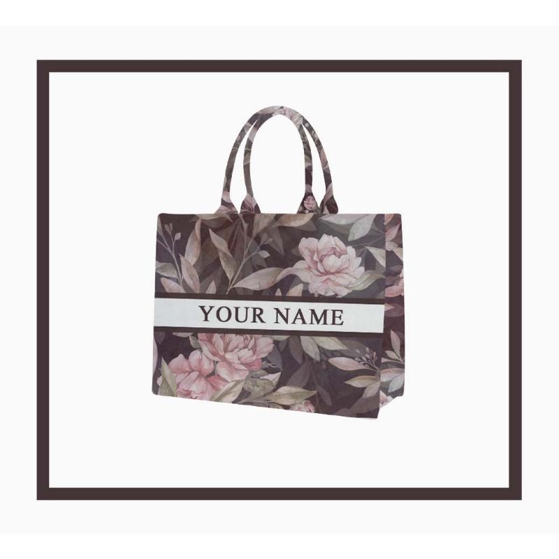 Tas Custom Print Motif Bunga Coklat Dark Purple