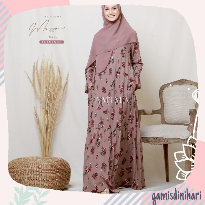 Baju Gamis Wanita Katun Amima Busui Syari Motif Bunga Pakaian Muslim Fashion Muslimah dewasa Moza