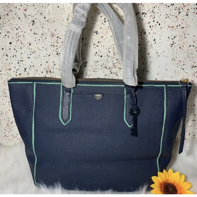 FOSSIL TOTE BAG BLUE PRELOVED ORI