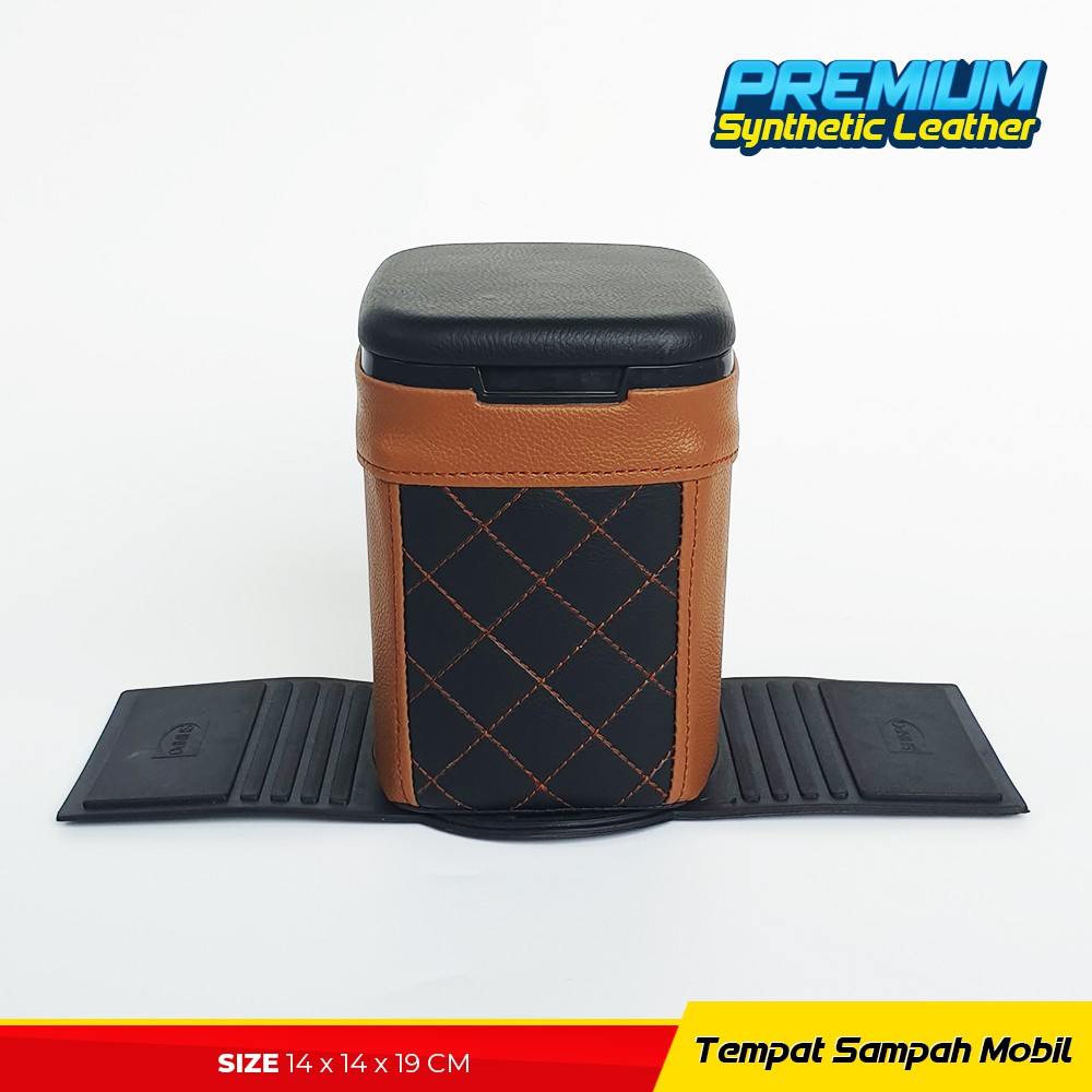 Tempat Sampah Mobil Kulit Premium - Hitam Coklat Wajik