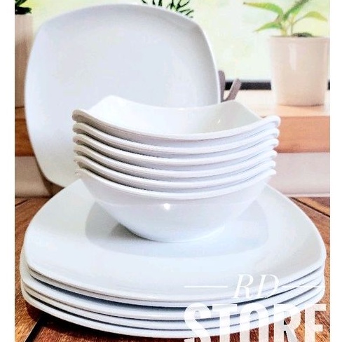 PROMO 12.PCS / ISI 6.PIRING &amp; MANGKOK MELAMINE POLOS