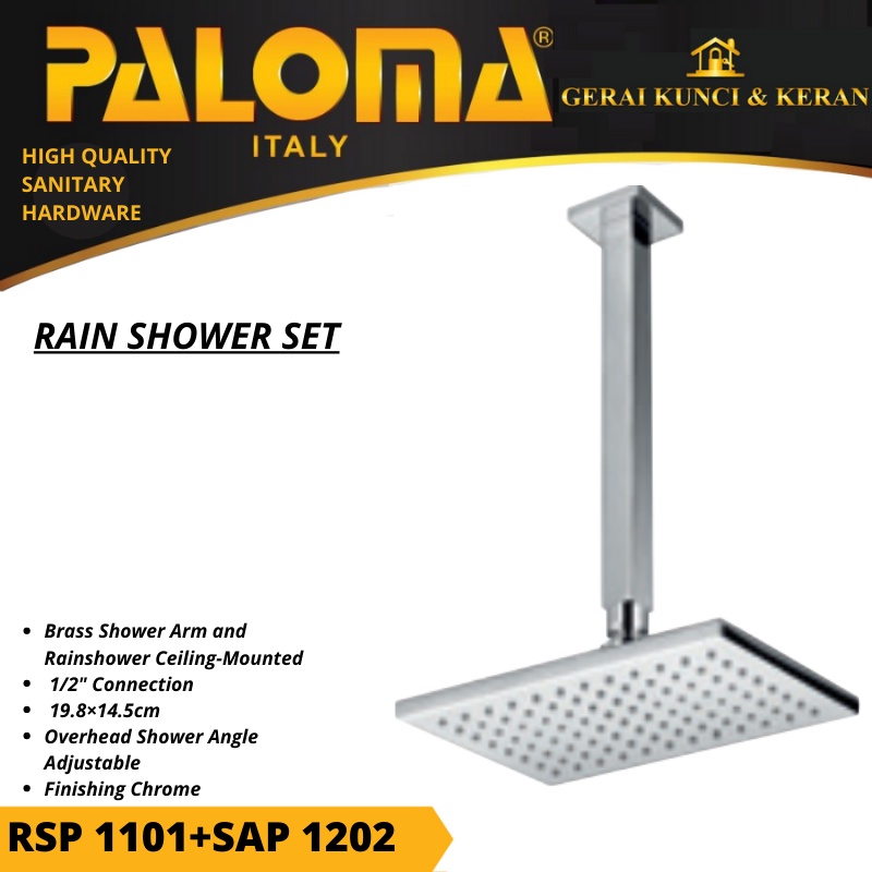 PALOMA RAINSHOWER SET RSP 1101 SAP 1202 BRASS CHROME KEPALA SHOWER