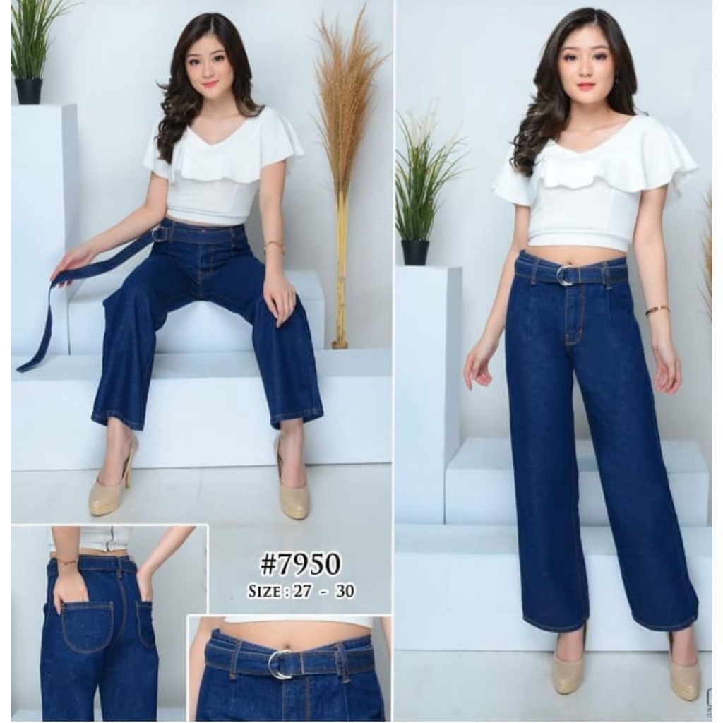 MG girl Celana Jeans Kulot Panjang Free Gesper / Kulot Lepis Panjang Tali Pinggang