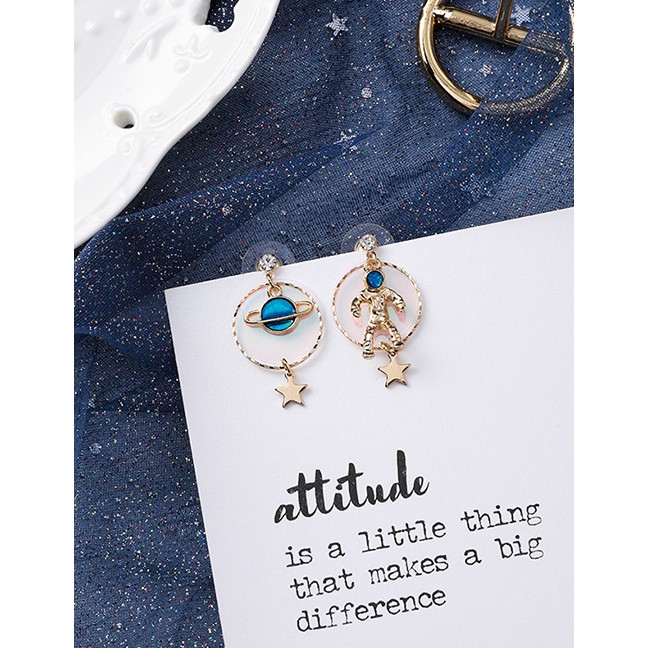 LRC Anting Tusuk Fashion Planet Gold S925 Silver Needle Laser Disc Girl Earrings F73325