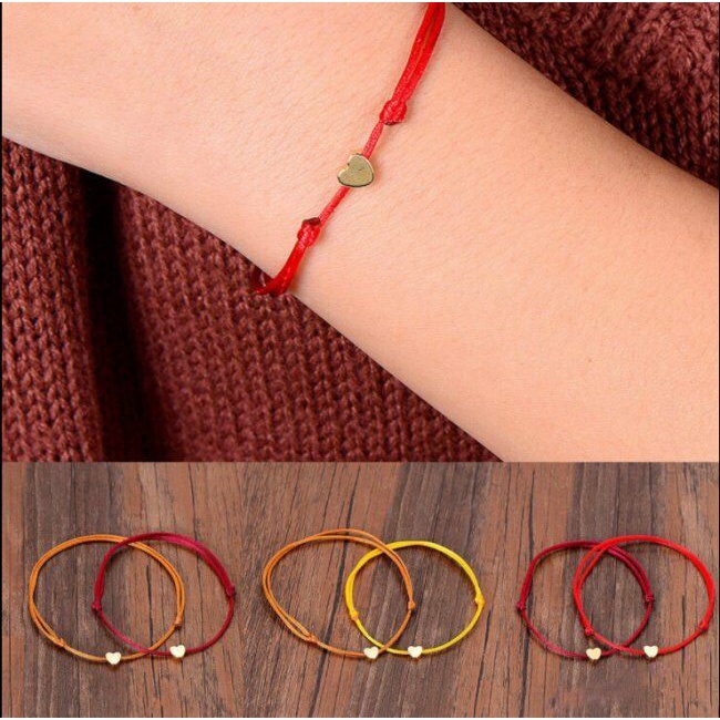 Gelang Tali Warna-Warni Aksen Hati Untuk Pria Dan Wanita