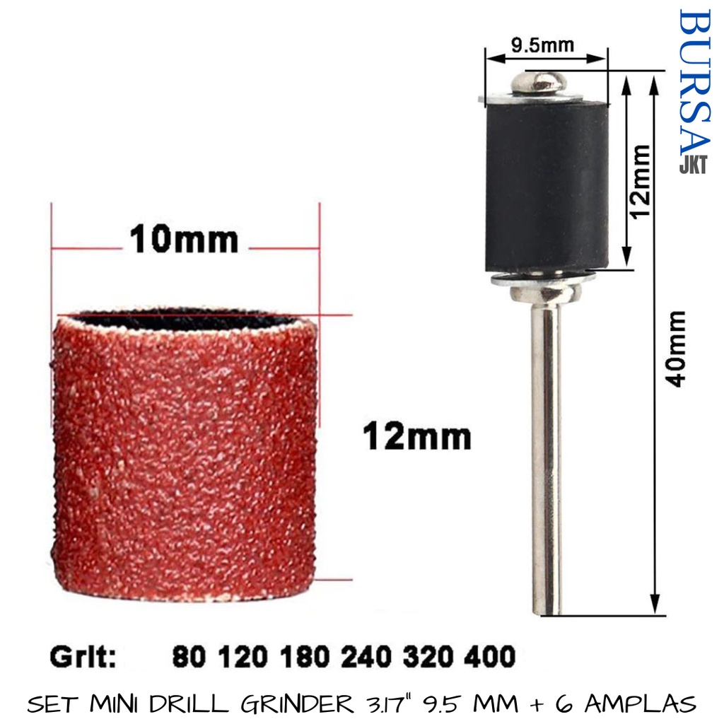 SET BATANG AS MANDREL 3.17 MM + AMPLAS  SHAFT GERINDA AMPLAS DRUM SANDING BULAT