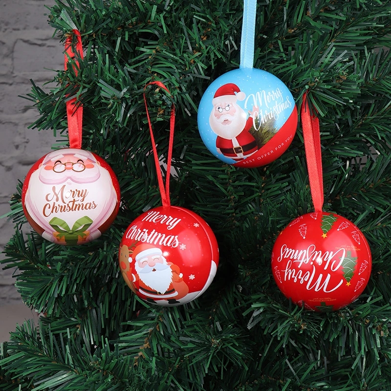 1Pc Christmas Tree Metal Candy Round Ball Pendant/Christmas Gift Iron Storage Jar Box/Xmas New Year Kids Gift Packaging