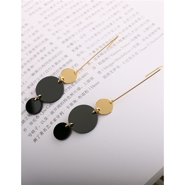 LRC Anting Gantung Fashion Gold Geometric Round Stitching Earrings Accessories F69850