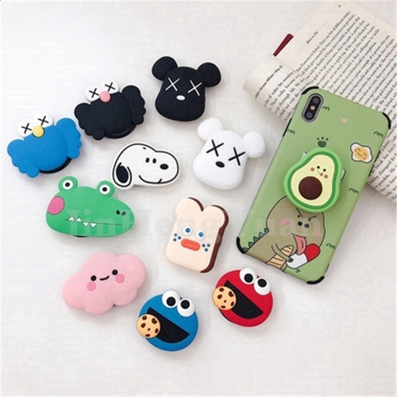 for IPhone11 Pro MAX X XR XSMA 7 8 6 Cute Cartoon Round Universal Mobile Phone Ring Holder Airbag Fold Stand Bracket Suitable for all mobile phones