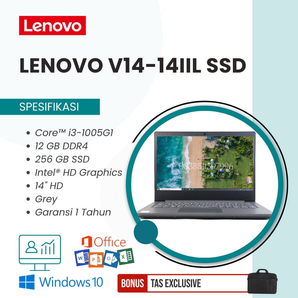 LENOVO V14-14IIL SSD 256GB [CORE I31005G1 / 12GB DDR4 / 256GB SSD / INTEL HD GRAPHICS / 14&quot; HD / IRON GREY / GARANSI 1 TAHUN / FREE INSTALL WINDOWS 10 SIAP PAKAI] - TEKNO KITA