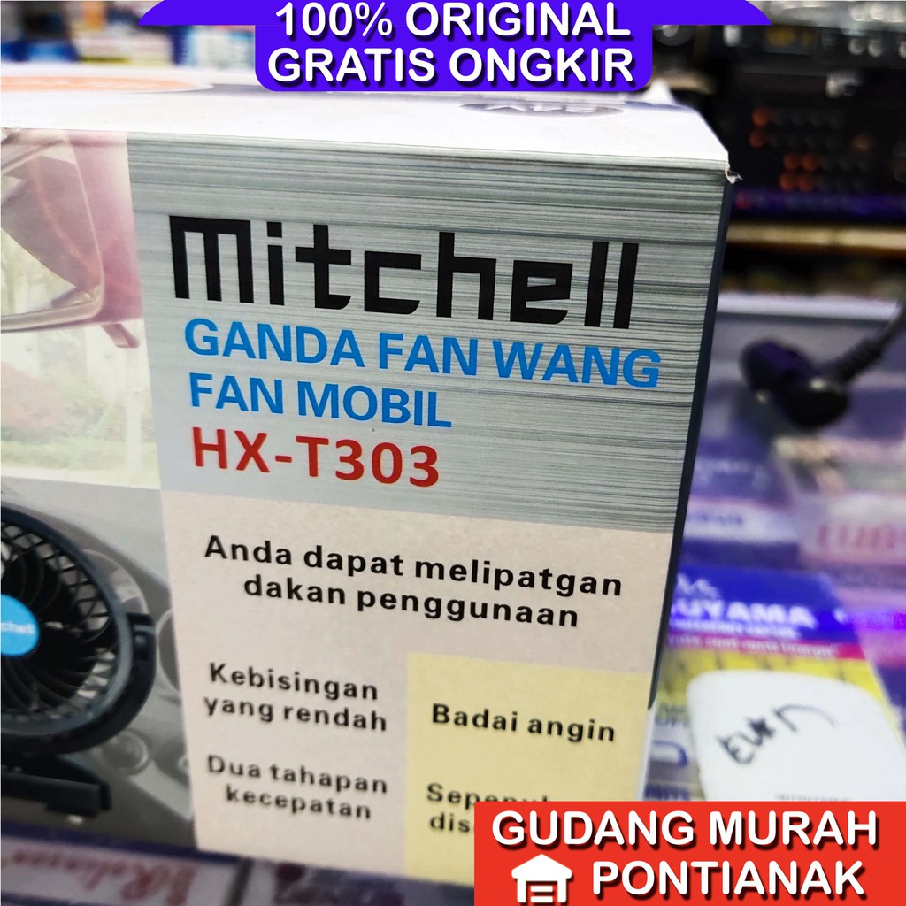 Kipas Angin Mobil UKURAN 4 inch TOP HX-T303 / 304 pendingin DC12 / 24Volt 2 dua kipas Mitchell