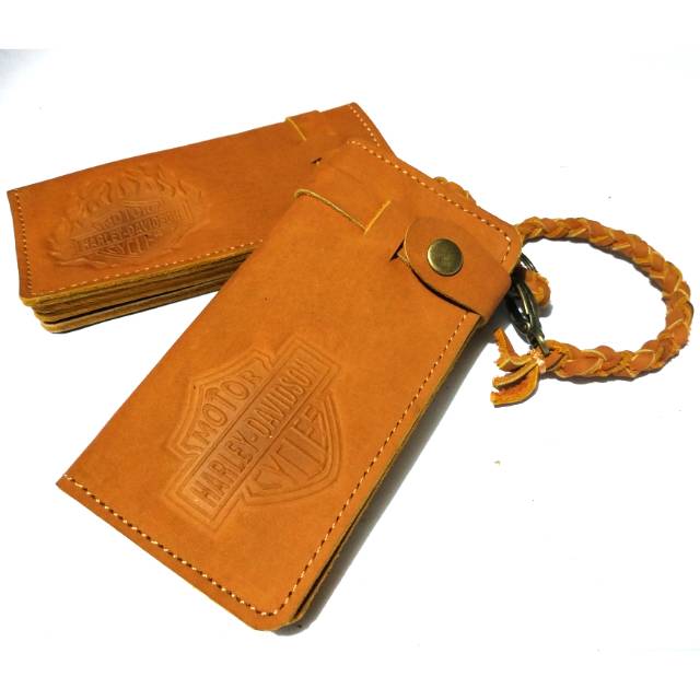 Dompet panjang  harley davidson kulit asli full hd03 tan biker gear