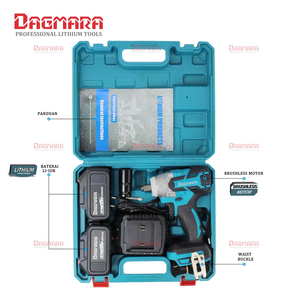 Dagmara 1/2 Inch Heavy Duty Cordless Impact Wrench Electric Impact Wrench Socket Brushless Bor